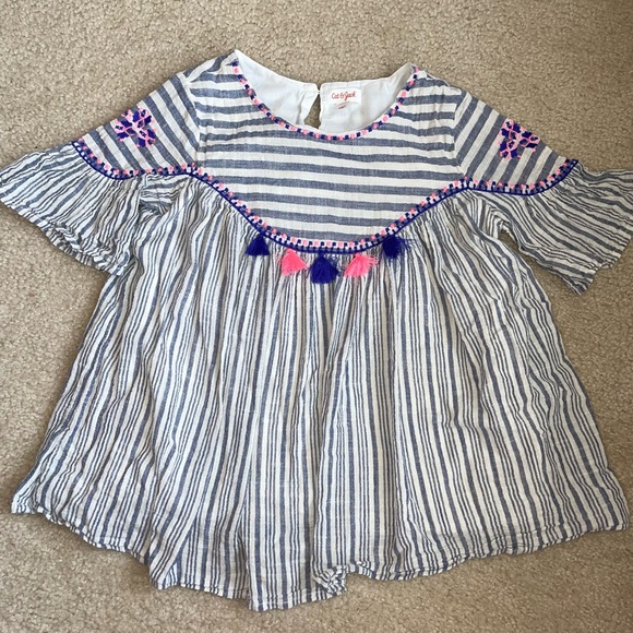 Cat & Jack Other - Cat & Jack Blue and White Striped Tunic Top with Pink and Blue Tassels